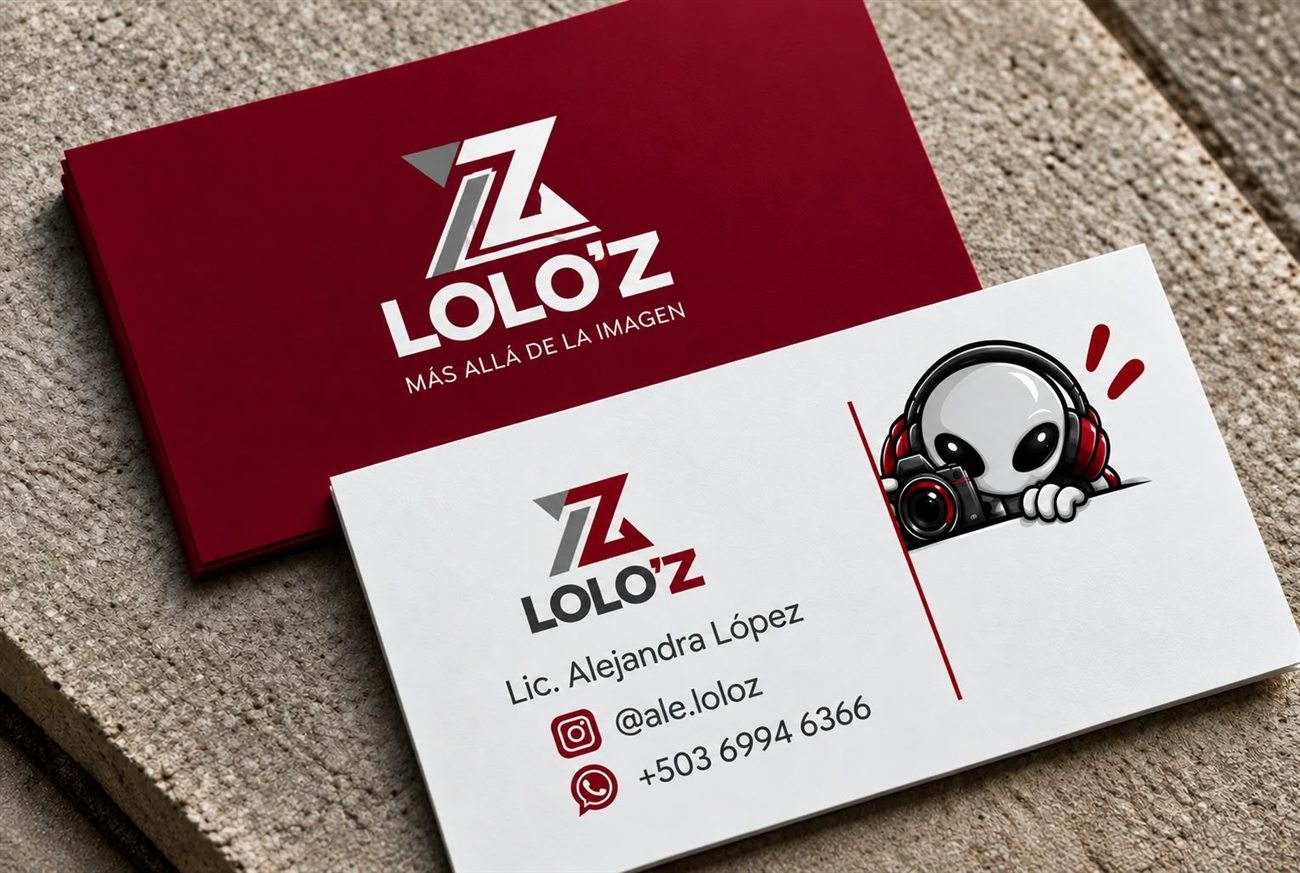 Tarjetas de presentación de LOLO’z, una borgoña y una blanca