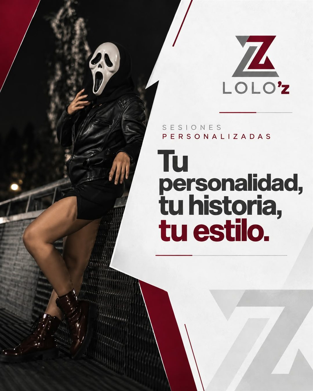 Persona con máscara y chaqueta de cuero, sesión personalizada: Tu personalidad, tu historia, tu estilo.